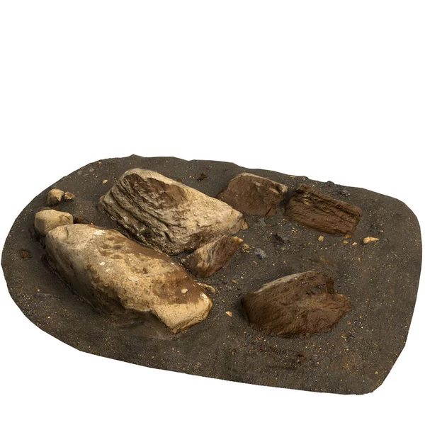 Kum rafındaki kayaların beyaz arka planda izole edilmiş 3D çizimi