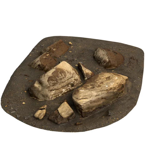 Kum rafındaki kayaların beyaz arka planda izole edilmiş 3D çizimi