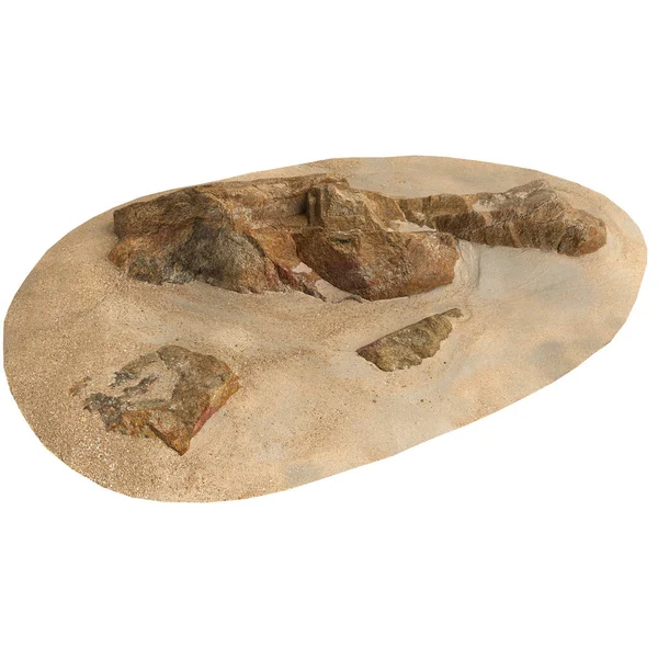 Kum rafındaki kayaların beyaz arka planda izole edilmiş 3D çizimi