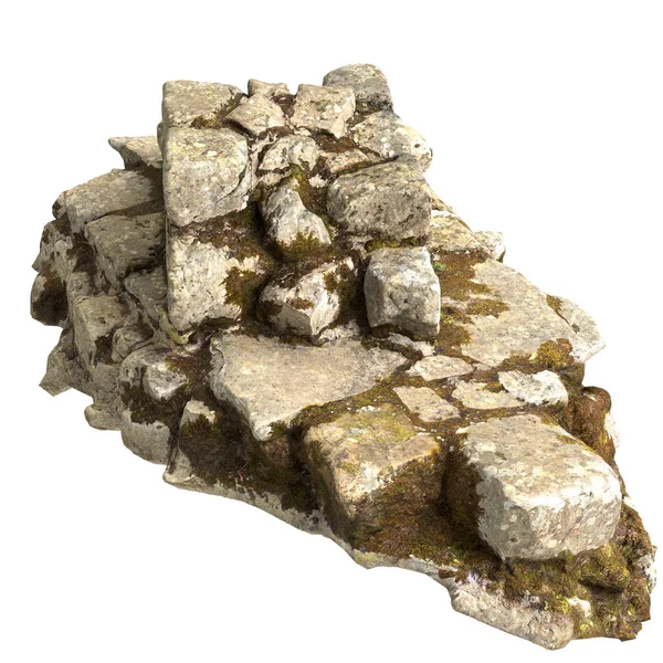 Beyaz arkaplanda izole edilmiş 3 boyutlu yosun kalıntıları çizimi