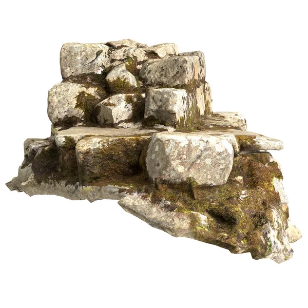 Beyaz arkaplanda izole edilmiş 3 boyutlu yosun kalıntıları çizimi