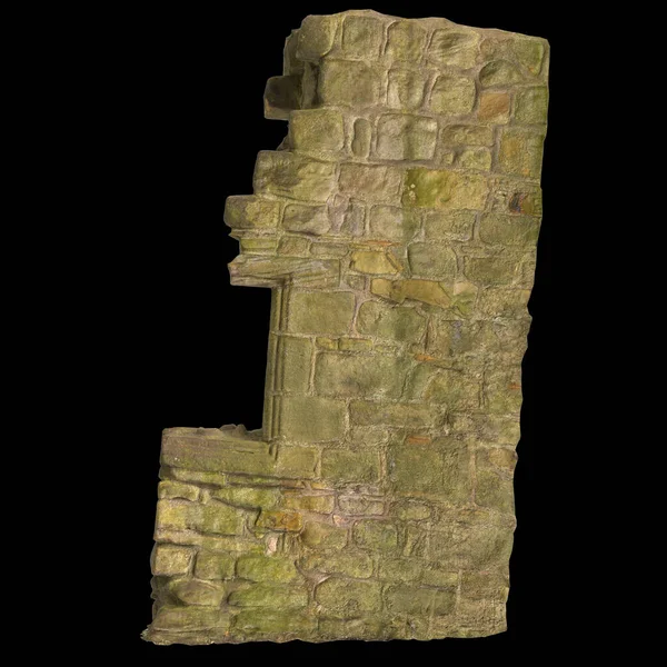 Siyah arkaplanda izole edilmiş eski harabelerin 3d çizimi