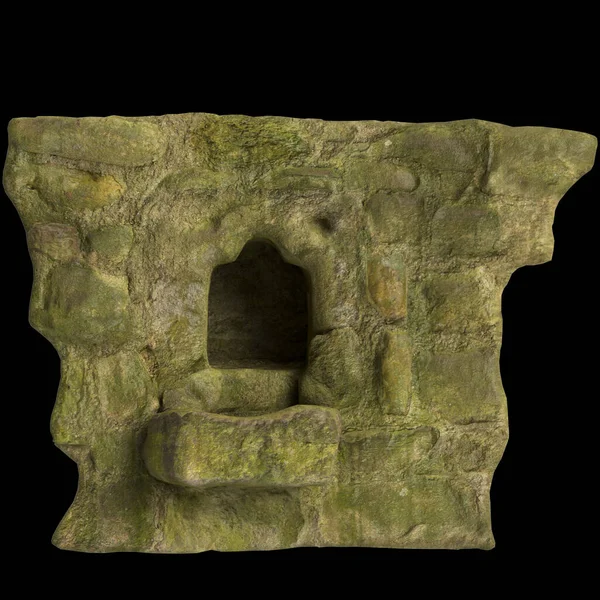 Siyah arkaplanda izole edilmiş eski harabelerin 3d çizimi