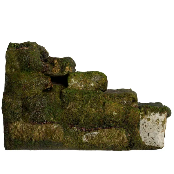 Beyaz arkaplanda 3 boyutlu yosun kaplı merdiven çizimi