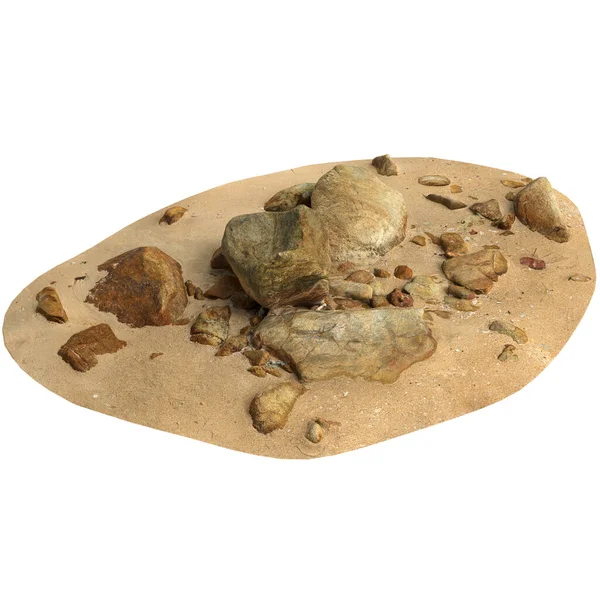 Kum rafındaki kayaların siyah arka planda izole edilmiş 3D çizimi