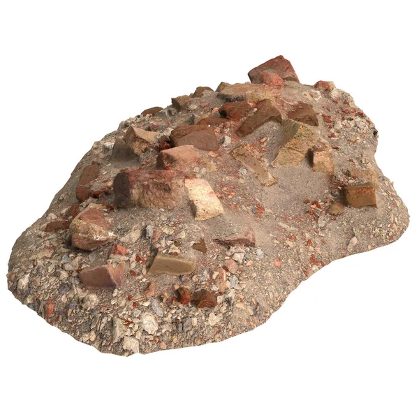 Beyaz arkaplanda izole edilmiş eski molozların 3D çizimi