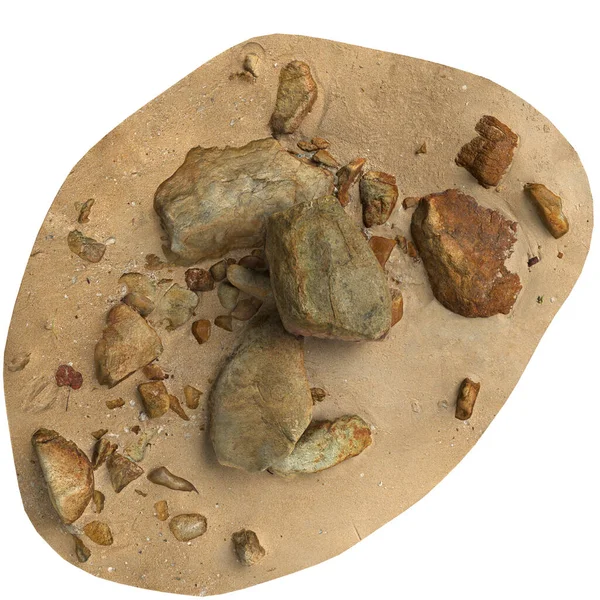 Kum rafındaki kayaların siyah arka planda izole edilmiş 3D çizimi