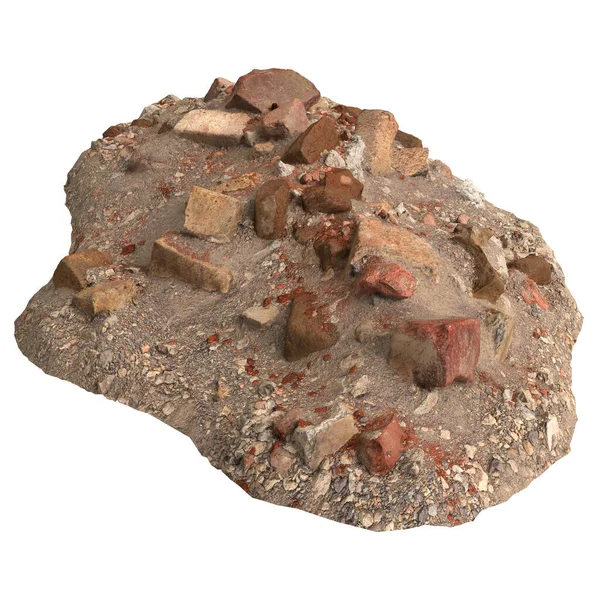 Beyaz arkaplanda izole edilmiş eski molozların 3D çizimi