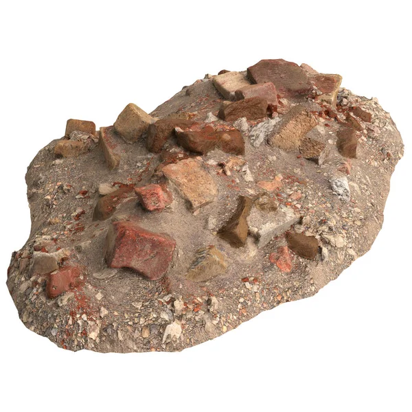 Beyaz arkaplanda izole edilmiş eski molozların 3D çizimi