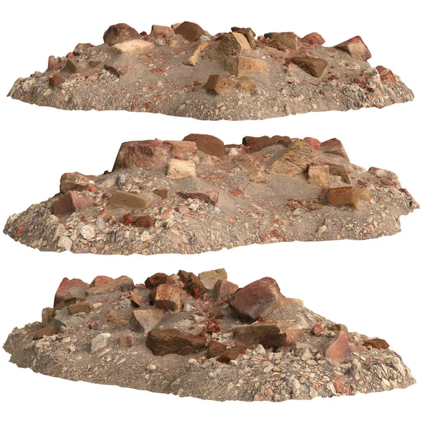 Beyaz arkaplanda izole edilmiş eski molozların 3D çizimi