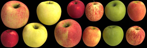 Ilustracja Jabłko Izolowane Czarnym Tle — Zdjęcie stockowe