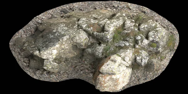 黒の背景に隔離された砂利棚の上の岩の3Dイラストトップビュー — ストック写真