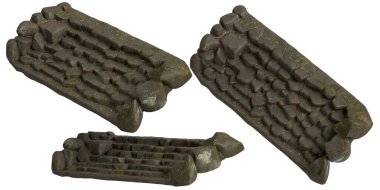 Siyah arkaplanda izole edilmiş üç boyutlu taş merdiven çizimi