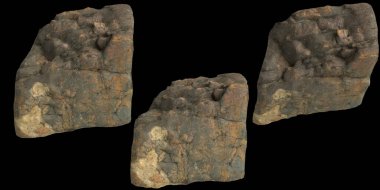 Siyah arkaplanda izole edilmiş kayalık kayalıkların 3d çizimi