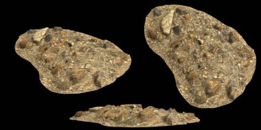 Siyah zemin üzerinde izole edilmiş çakıl rafındaki kayaların 3D çizimi