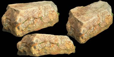 Siyah zemin üzerinde izole edilmiş tek taşların 3D çizimi