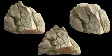 Siyah zemin üzerinde izole edilmiş tek taşların 3D çizimi