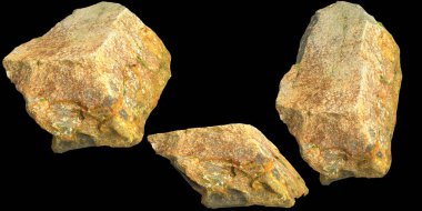 Siyah zemin üzerinde izole edilmiş tek taşların 3D çizimi