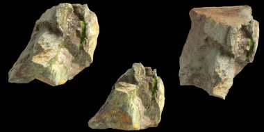 Siyah zemin üzerinde izole edilmiş tek taşların 3D çizimi