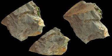 Siyah zemin üzerinde izole edilmiş tek taşların 3D çizimi