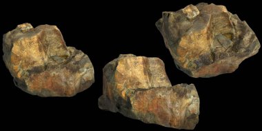 Siyah zemin üzerinde izole edilmiş tek taşların 3D çizimi