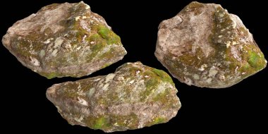 Siyah zemin üzerinde izole edilmiş tek taşların 3D çizimi