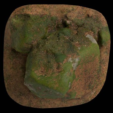 Çakıl taşı rafındaki kayaların 3 boyutlu çizimi siyah arkaplan görünümünde izole edilmiş