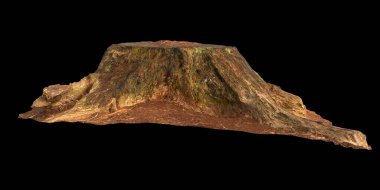 Kuru ağaç kütüğünün siyah arkaplanda izole edilmiş 3d çizimi