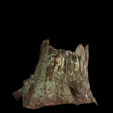 Kuru ağaç kütüğünün siyah arkaplanda izole edilmiş 3d çizimi