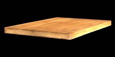 Siyah arkaplanda izole edilmiş ahşap kesme tahtasının 3D çizimi