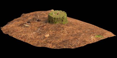 Kuru ağaç kütüğünün siyah arkaplanda izole edilmiş 3d çizimi