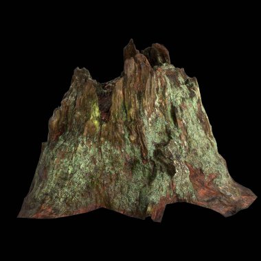 Kuru ağaç kütüğünün siyah arkaplanda izole edilmiş 3d çizimi