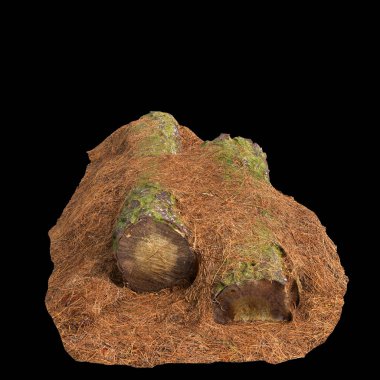 Kuru ağaç kütüğünün siyah arkaplanda izole edilmiş 3d çizimi