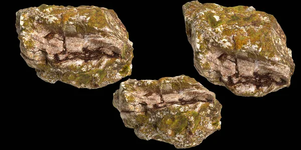 黑色背景上孤立的单个岩石的3D图解 — 图库照片
