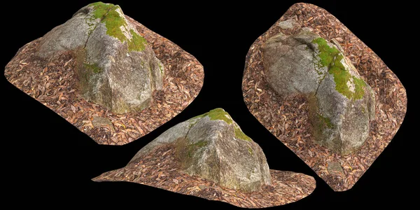 Ilustración Las Rocas Cubiertas Musgo Establecidas Sobre Hojas Secas Aisladas —  Fotos de Stock