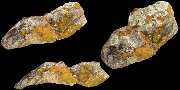 3D苔藓覆盖的岩石图解 放在干枯的叶子上 白色背景隔离 — 图库照片
