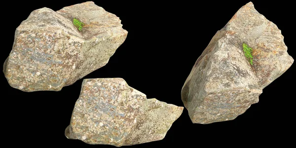 黑色背景上孤立的单个岩石的3D图解 — 图库照片