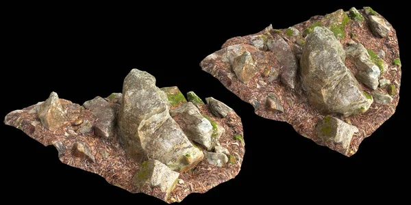 Ilustración Las Rocas Cubiertas Musgo Establecidas Sobre Hojas Secas Aisladas — Foto de Stock