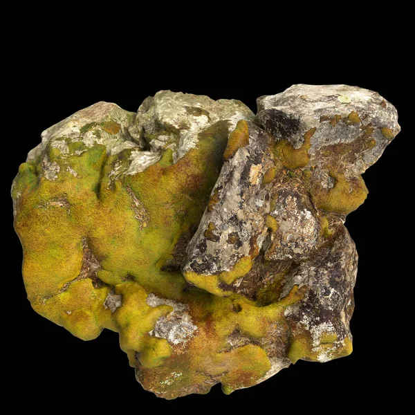 stock image 3d illustration of moss covered rocks, placed on moss shelf isolated on black background top view