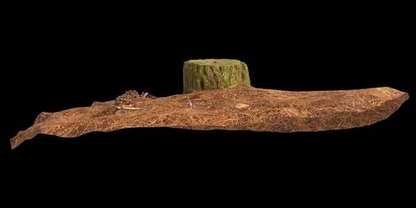 黒の背景に隔離された乾燥した木の切り株の3Dイラスト — ストック写真