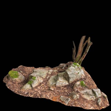 Kuru ağaç kütüğünün siyah arkaplanda izole edilmiş 3d çizimi