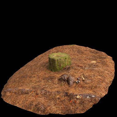 Kuru ağaç kütüğünün siyah arkaplanda izole edilmiş 3d çizimi