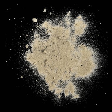 Siyah arkaplanda izole edilmiş üç boyutlu kum birikintisi çizimi