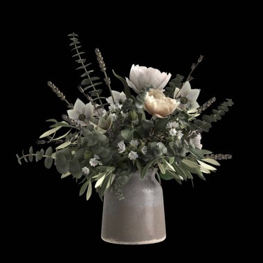 3d illustration of flower vase isolated on black background