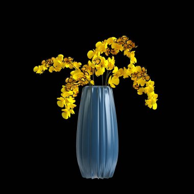 Çiçek vazosunun 3d çizimi siyah arkaplanda izole edildi