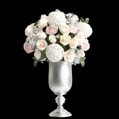 Çiçek vazosunun 3d çizimi siyah arkaplanda izole edildi