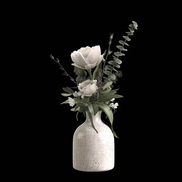 Illustration Vase Fleurs Isolé Sur Fond Noir — Photo