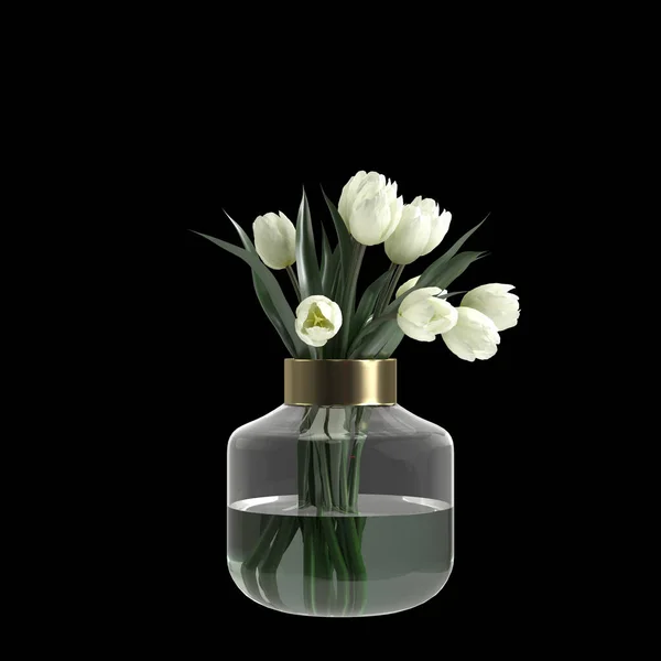 Illustration Vase Fleurs Isolé Sur Fond Noir — Photo