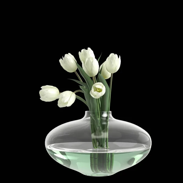 Illustration Flower Vase Isolated Black Background — Photo