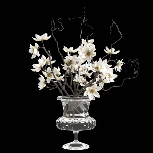 Illustration Décor Vase Fleurs Isolé Sur Fond Noir — Photo